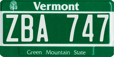VT license plate ZBA747