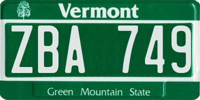VT license plate ZBA749