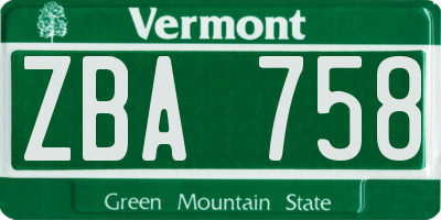 VT license plate ZBA758