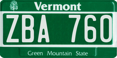 VT license plate ZBA760