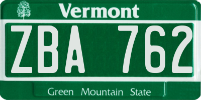 VT license plate ZBA762