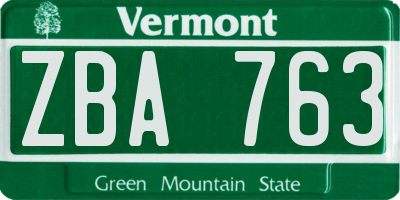 VT license plate ZBA763