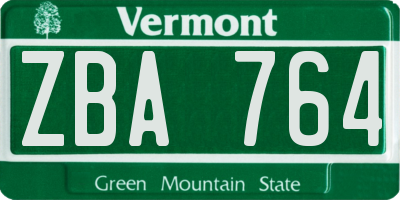 VT license plate ZBA764