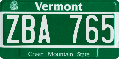 VT license plate ZBA765
