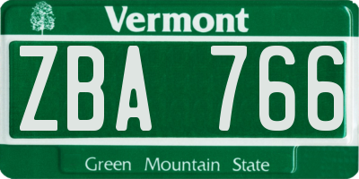 VT license plate ZBA766