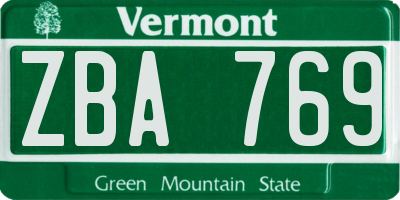 VT license plate ZBA769