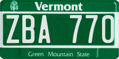 VT license plate ZBA770