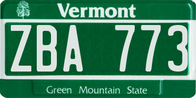 VT license plate ZBA773