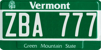VT license plate ZBA777