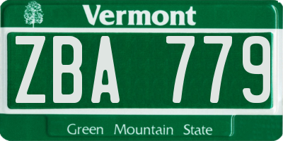 VT license plate ZBA779