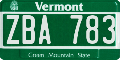 VT license plate ZBA783