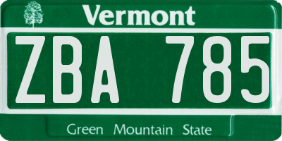 VT license plate ZBA785