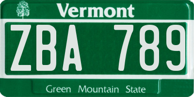 VT license plate ZBA789