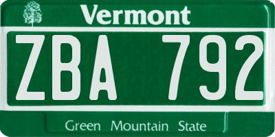 VT license plate ZBA792