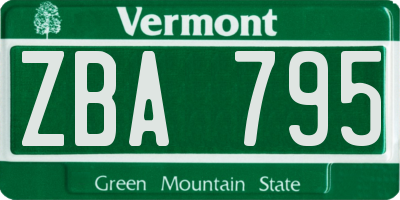 VT license plate ZBA795