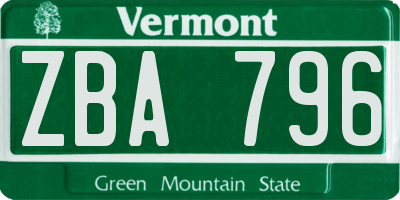 VT license plate ZBA796
