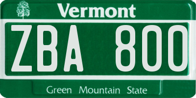 VT license plate ZBA800