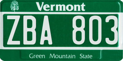 VT license plate ZBA803