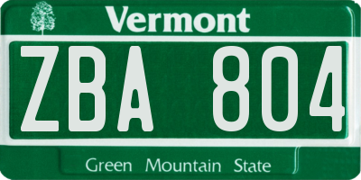 VT license plate ZBA804