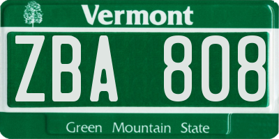 VT license plate ZBA808