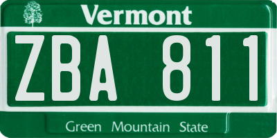 VT license plate ZBA811