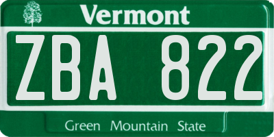 VT license plate ZBA822