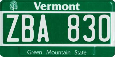 VT license plate ZBA830