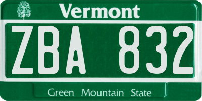 VT license plate ZBA832
