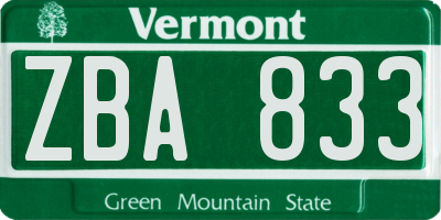 VT license plate ZBA833