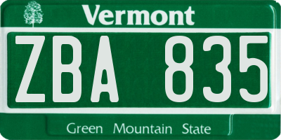 VT license plate ZBA835