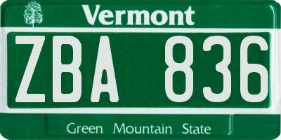 VT license plate ZBA836