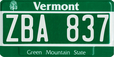 VT license plate ZBA837