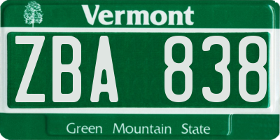 VT license plate ZBA838