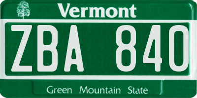 VT license plate ZBA840
