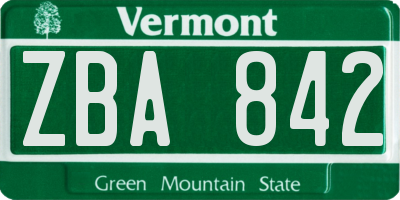 VT license plate ZBA842