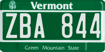 VT license plate ZBA844