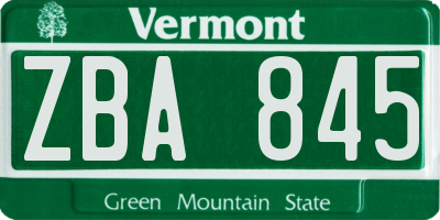 VT license plate ZBA845