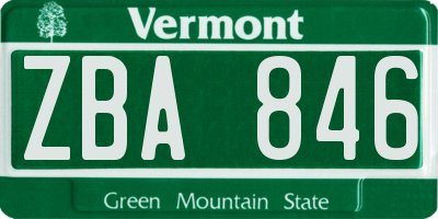 VT license plate ZBA846