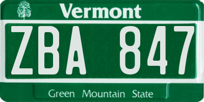 VT license plate ZBA847