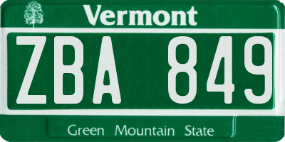 VT license plate ZBA849