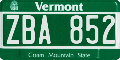 VT license plate ZBA852