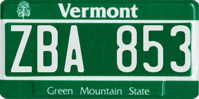 VT license plate ZBA853