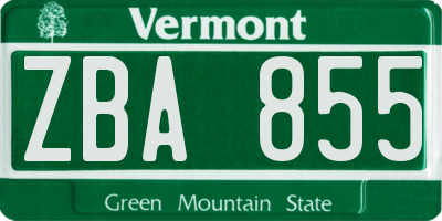 VT license plate ZBA855
