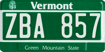 VT license plate ZBA857