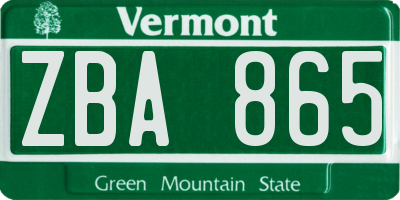 VT license plate ZBA865