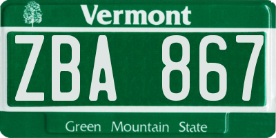 VT license plate ZBA867