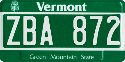 VT license plate ZBA872