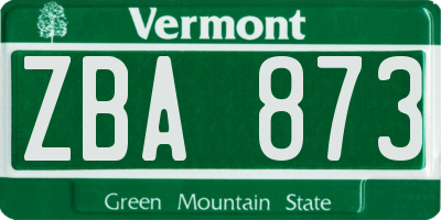 VT license plate ZBA873