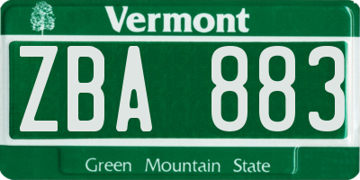 VT license plate ZBA883