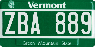 VT license plate ZBA889